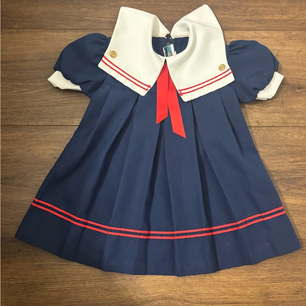 Vintage 90s Nautical Sailor Dress Girls 3T USA Made Wonderland Fashions